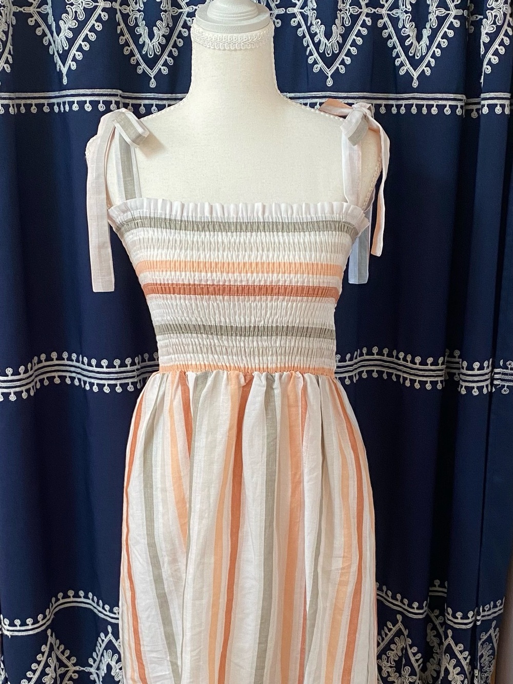 Paper Crane anthropology Peach & Ivory Striped Tie-Shoulder Sundress